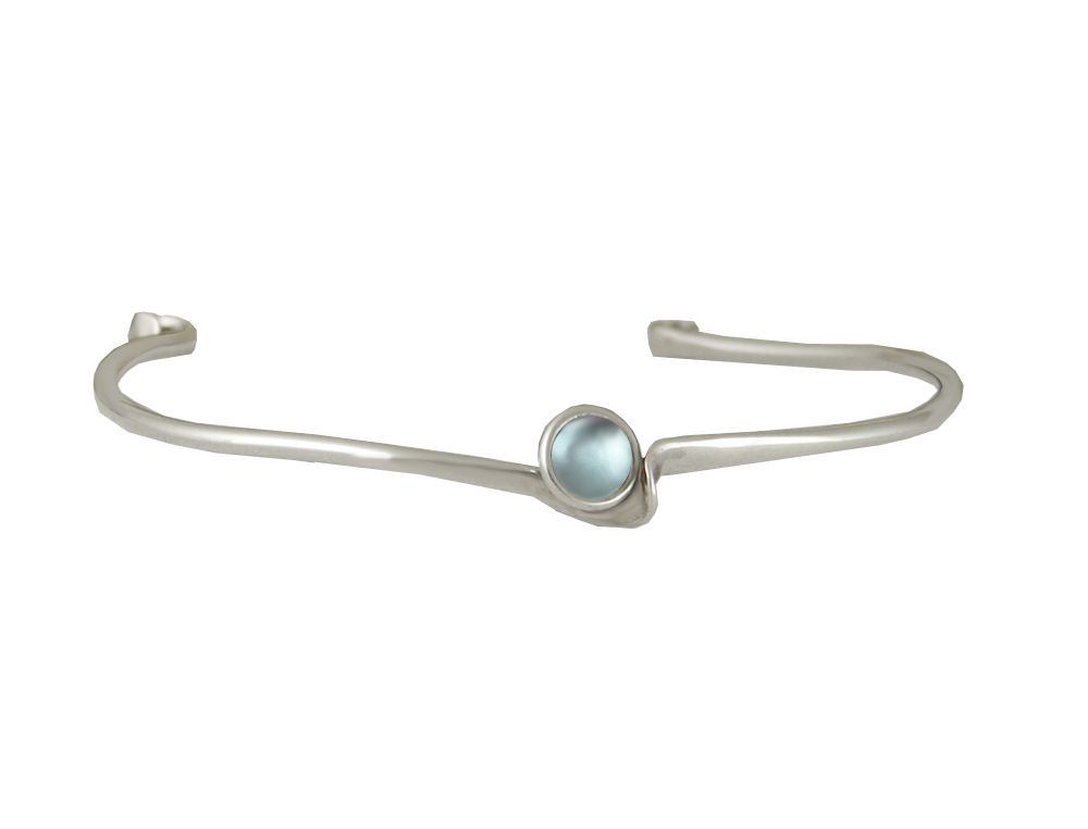 Sterling Silver Wave Cuff Bracelet With Blue Topaz